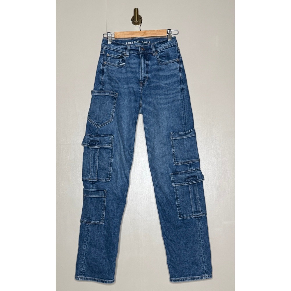 American Eagle Cargo Jeans High Rise Straight Leg Utility Denim 2